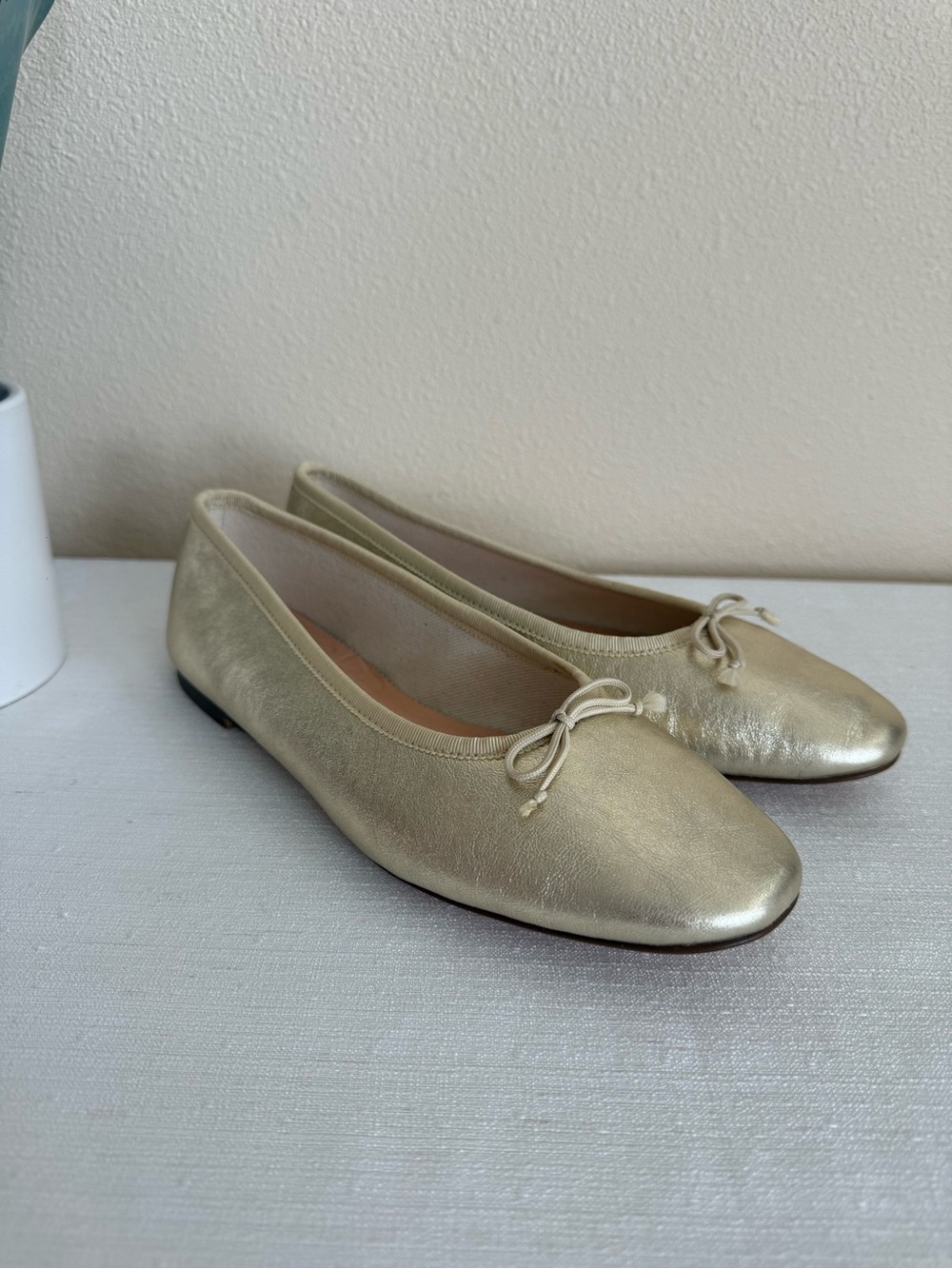 New J. Crew Gold Leather Women's Ballet Flats with Bow